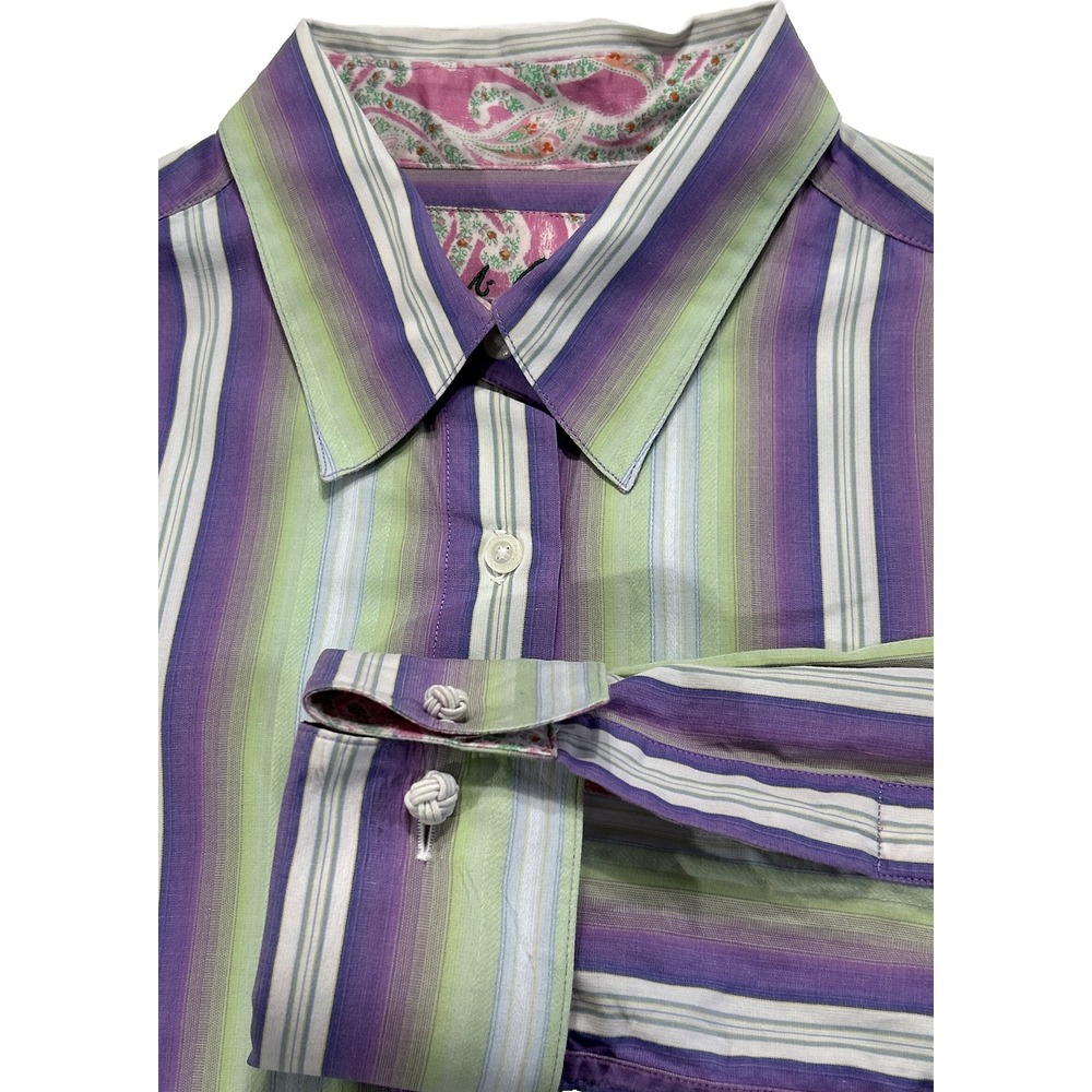 Robert Graham Women's Button Up Shirt Casual 6 Striped Flip Cuff‎ Gorgeous 70'S